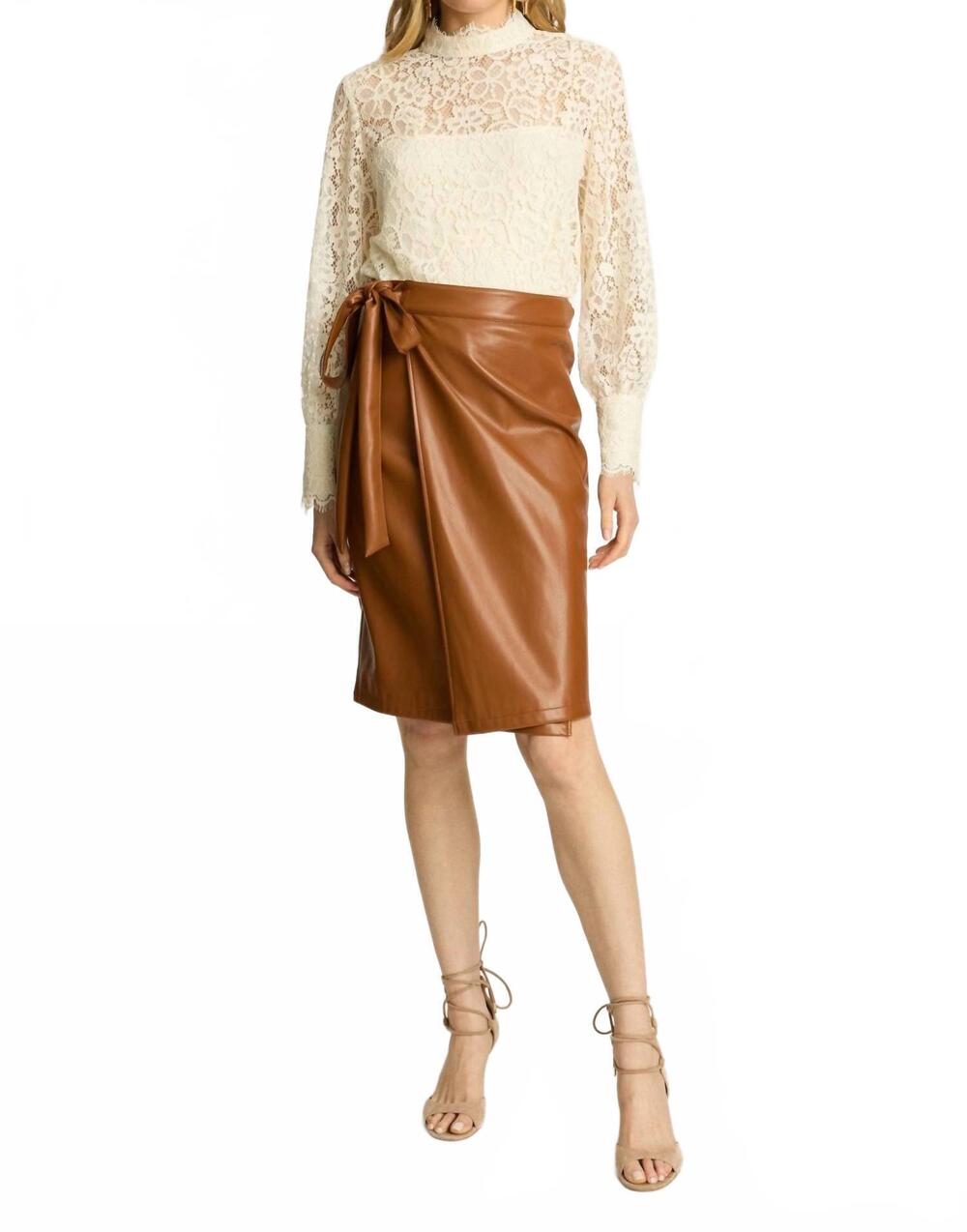 NEW CABALLERO peyton vegan leather skirt in tobacco